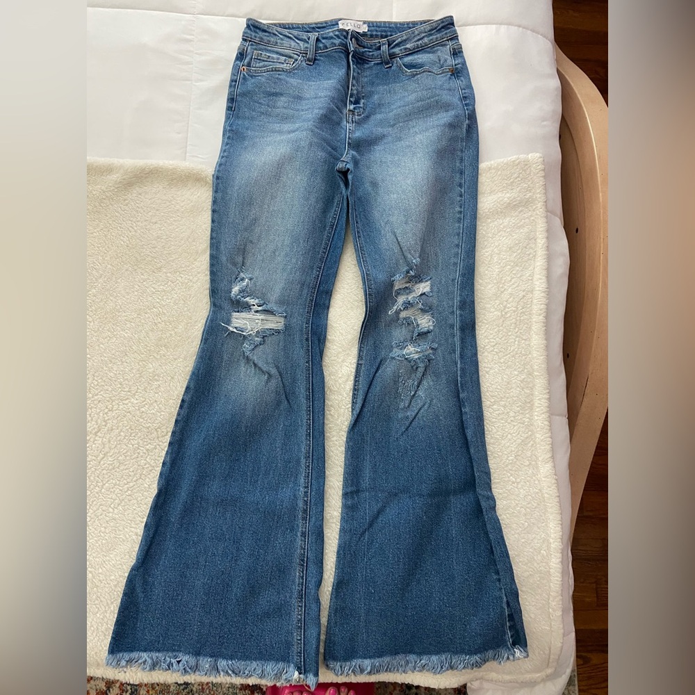 Cello Flare Distressed Blue Jeans